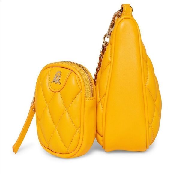 NWT Steve Madden (Bvital) Quilted Crossbody Bag w Air Pod Pouch - Yellow - Picture 5 of 16